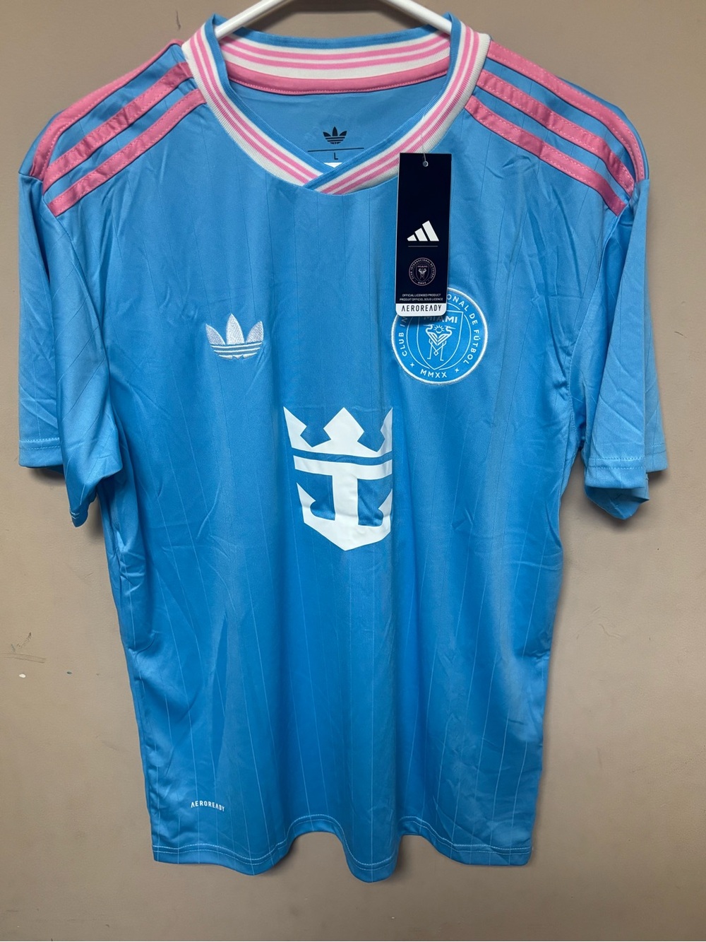 Adidas Youth Light Blue Messi 10 Inter Miami CF Soccer Jersey with Pink Accents